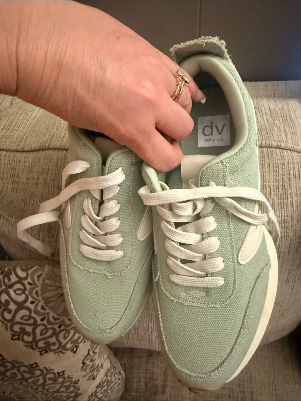 DV by Dolce Vita Sage Green Canvas Low-Top Sneakers with White Accents